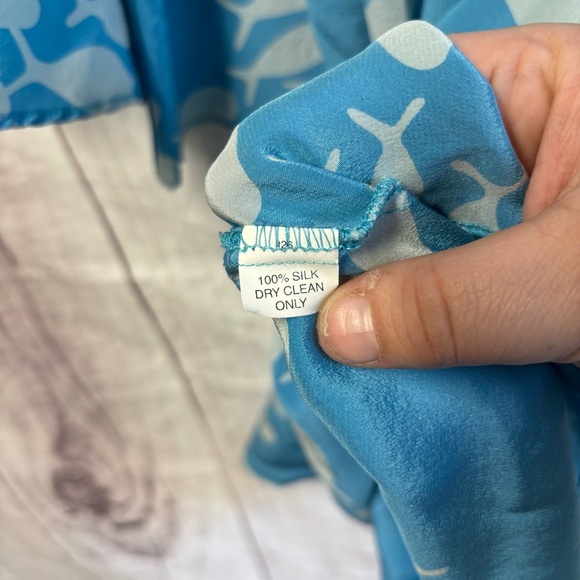 Bianca Coletti 100% Silk Preppy Blue Fish Pattern Beach Women's Dress M - Picture 4 of 6